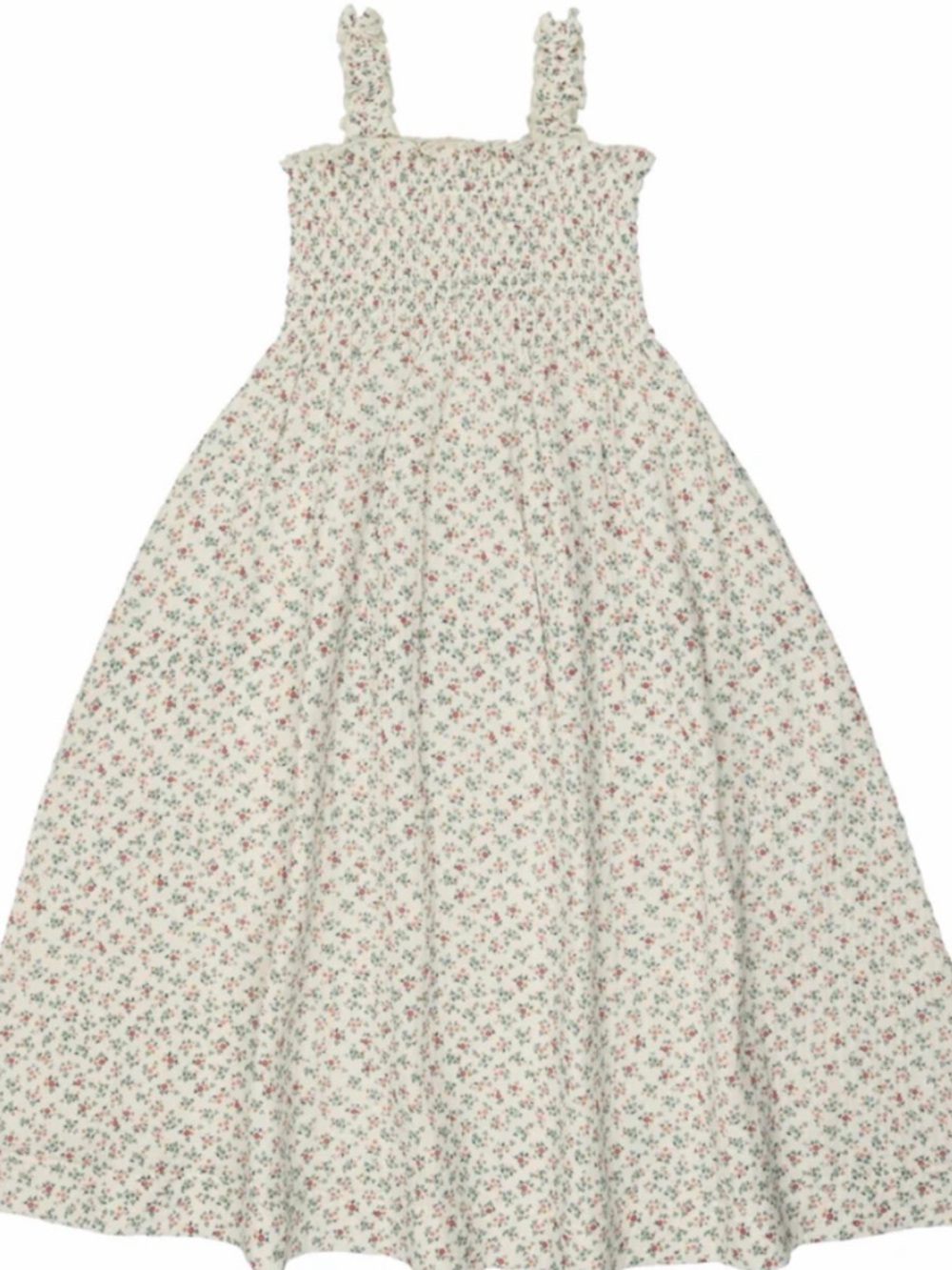 Lil legs Smocked Floral Maxi Dress in Cream with Red & Green Accents